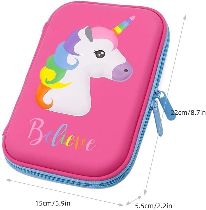 Unicorn Pencil Case with Compartments - Shockproof EVA Hard Shell Multiple Pen Slots Mesh Pockets Large Capacity Organizer for School & Travel 8.7"