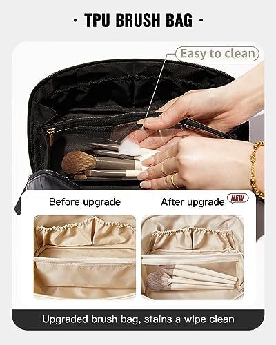 EACHY Travel Makeup Bag,Large Capacity Cosmetic Bags for Women,Waterproof Portable Pouch Open Flat Toiletry Bag Make up Organizer with Divider and Handle