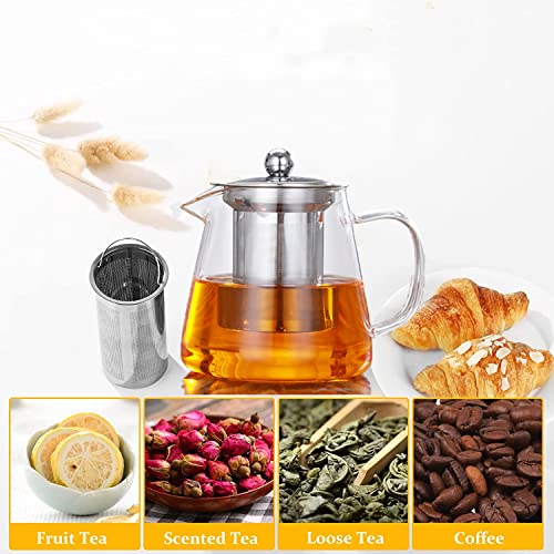 TAPIT Glass Tea Pot, Borosilicate Glass Tea Kettle for Loose Leaf Tea, Transparent Teapot with Stainless Steel Removable Infuser, Microwavable, Dishwasher and Stovetop Safe (1300ml-Round)