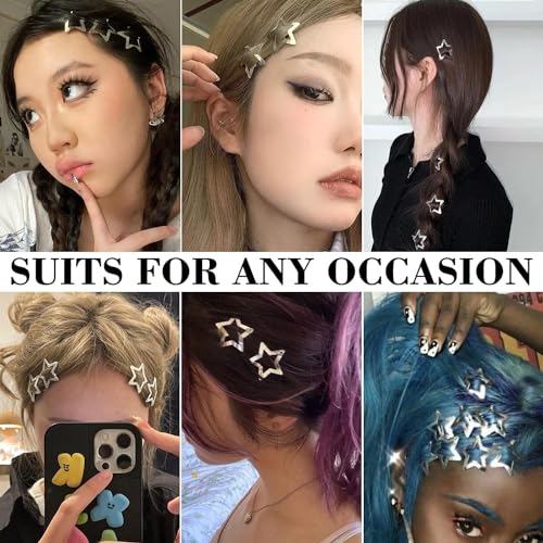 20 PCS 1.22Inch Star Hair Clips, Snap Star Hair Clips, 2000s Y2K Silver Metal Hair Clips, Non Slip Star Clips, Star Hair Barrettes, Star Hair Accessories, Cute Hairclips, for Girls Women