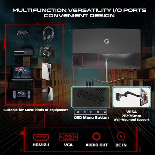 GAMEON GOC24F120VA Pro Series Curved Gaming Monitor 24 inch, 1920x1080p FHD VA Panel, 120Hz, 1ms, HDMI 2.1, Freesync, Crosshair assistant, Built-in Speakers, Supports PS5, VRR