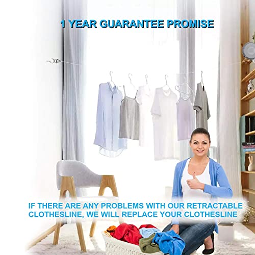 Retractable Clothesline Outdoor Cord 49 Feet - Easy Hanging Clothes Lines - Heavy Duty 30LBs Weight Capacity Clothes Line - Easy DYI Installation - Also Ideal for Indoor - Space Saving and Practical
