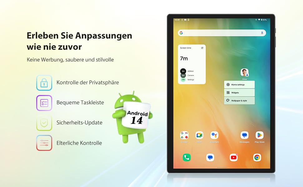 FASTWD Tablet 14 Inch Android 14 Tablet 5G WiFi/Octa-Core, 36GB RAM  256GB ROM (1TB TF), 11580mAh, Widevide L3,2000 x 1200HD, GPS,GMS,BT 5.0, Grey