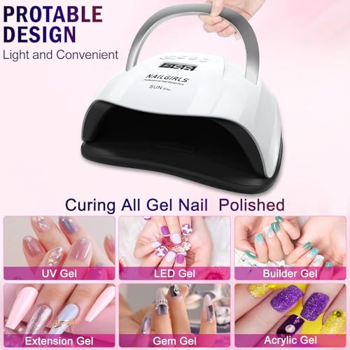 NAILGIRLS UV LED Nail Lamp, 168W Fast UV Light for Nails Gel Polish, Professional Curing with 4 Timer Setting Auto Sensor, LED Gel Nail Dryer for Fingernail and Toenail Home Salon Use, Nail Art Tools
