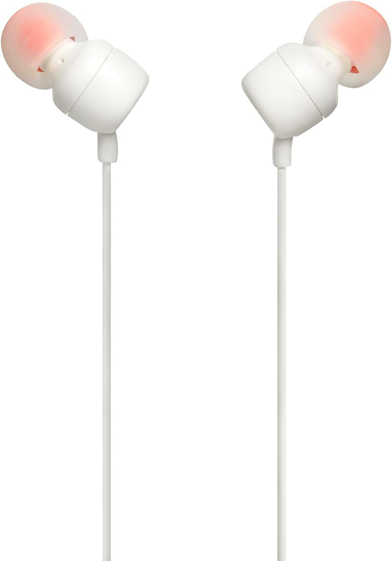 JBL Tune 110 Wired In-Ear Headphones, Deep and Powerful Pure Bass Sound, 1-Button Remote/Mic, Tangle-Free Flat Cable, Ultra Comfortable Fit - Black, JBLT110BLK