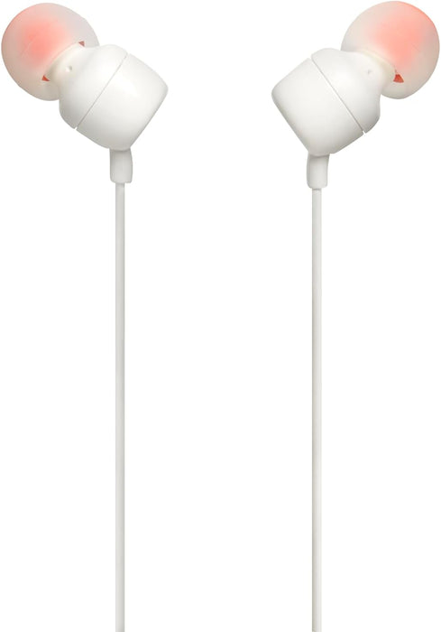 JBL Tune 110 Wired In-Ear Headphones, Deep and Powerful Pure Bass Sound, 1-Button Remote/Mic, Tangle-Free Flat Cable, Ultra Comfortable Fit - Black, JBLT110BLK