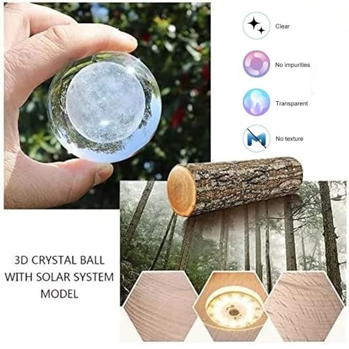 NALACAL 3D Planet Crystal Ball Night Light for Valentines Day, Space Galaxy With Wooden Base, 3D Engraved Solar System With LED Light Base for Kids, Gift for Valentines Lovers