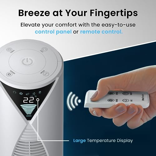Pro Breeze 20dB Silent Tower Fan with Remote Control, Powerful 45W Energy Fan, 4 Modes, 12H Timer, 46" Large Bladeless Tower Fan, Advanced Sleep Mode, Front Display, 70° Oscillation