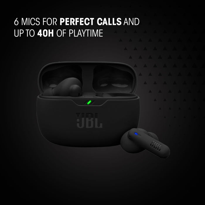 JBL Wave Beam 2 Adaptive Noise Cancelling with Smart Ambient True Wireless Earbuds, Deep Bass, Comfort Fit, 40H Battery, Hands-Free + VoiceAware, Water and Dust Resistant - Black, JBLWBEAM2BLK