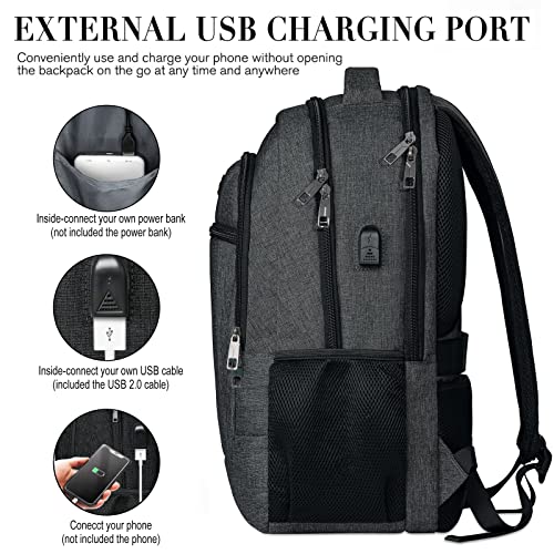 Laptop Backpack for Men and Women, Black Water Resistant Back Pack, Business Men Sturdy Computer Bag with USB Charging Port, School Backpacks for Teen Boys and Girls, Gifts