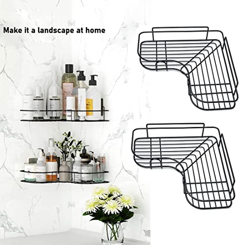 Sky-Touch 2Pcs Corner Shower Shelves,Self Adhesive No Drilling Wall Mounted Shower Storage Shelf Organizer For Your Bathroom, Kitchen And Toilet,Iron Art,Black