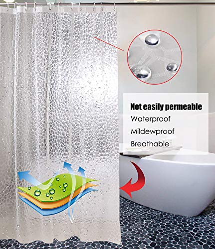 Wisfor 3D Effect Clear Shower Curtain Waterproof Water Cube EVA Bathroom Curtain Liner with 12 Ring Hooks Mildew-free Bath Curtains for Home Hotel (180 x 180 cm)