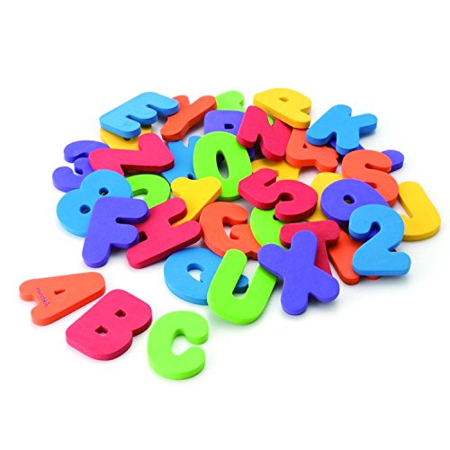 Munchkin Learn™ Bath Letters & Numbers, Bright learning stickers, great learning tool, sticks easily, reusable, infant/baby/toddler/kids, 18 Months and above, 36 pieces.