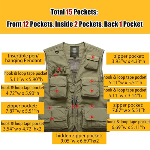 Flygo Men's Casual Outdoor Work Safari Fishing Travel Photo Cargo Vest Jacket Multi Pockets