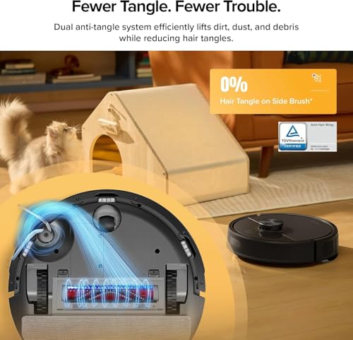 roborock Q7 TF+ Robot Vacuum and Mop, Self-Emptying Dock, 7 Weeks Hands-Free Cleaning, 10000Pa Suction, Dual Anti-Tangle System, for Pet Hair & Carpet, PreciSense LiDAR Navigation, App Control, Black