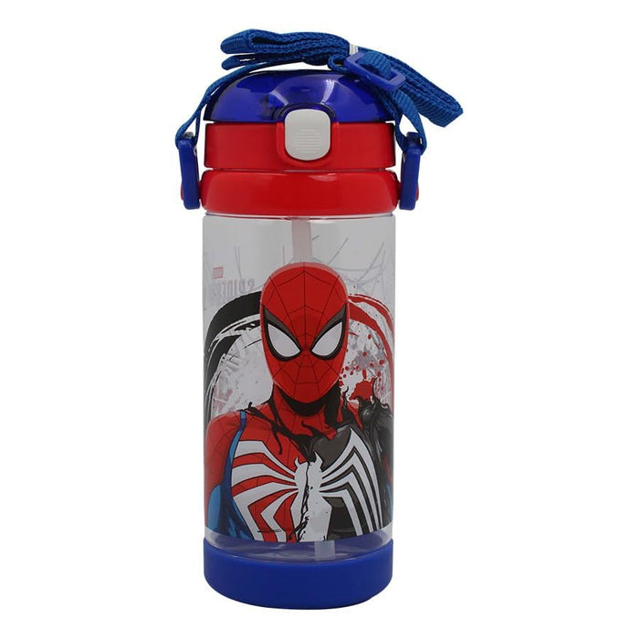 Spider-Man 2Swing Into Hydration Kids Square Water Bottle with Straw and Strap, 500 ml Capacity