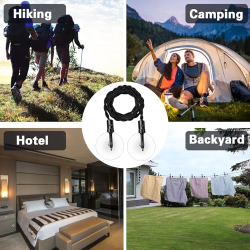 Bntyok Clothes Lines for Hanging Clothes Travel Clothes line Retractable Clothes line with Hooks and Suction Cups Camping Accessories Cruise for Indoor Home Camping