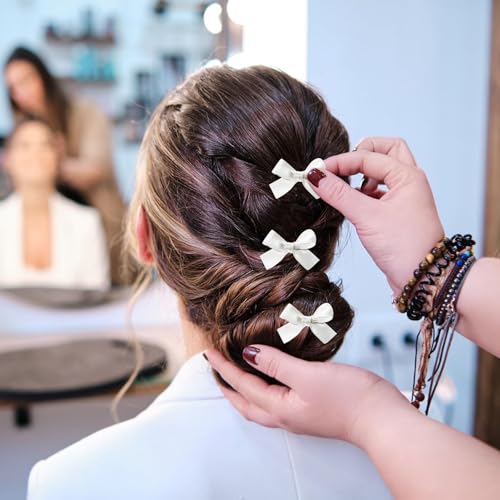 Tazweeq 24 Pieces Mini Bowknot Hair Clips, Small Cute Bows Hair Ribbon Alligator Clips, Charming Hair Accessories, for Every Occasion, for Women Girls, White