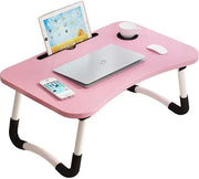 YU WELL Portable Folding Laptop Desk for Bed and Sofa with iPad and Coffee Cup Holder (24 x 16 x 10.5 inch, Blue) - 24 x 16 x 10.5 inch Pink