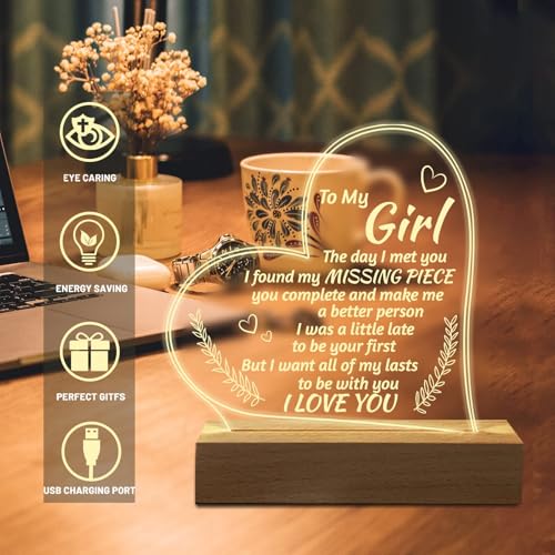 MAKINGTEC Romantic Gifts to My Girlfriend Engraved Night Light, I Love You Gifts for Her, Cute Girlfriends Birthday Anniversary Valentines Day Gifts for Girlfriend