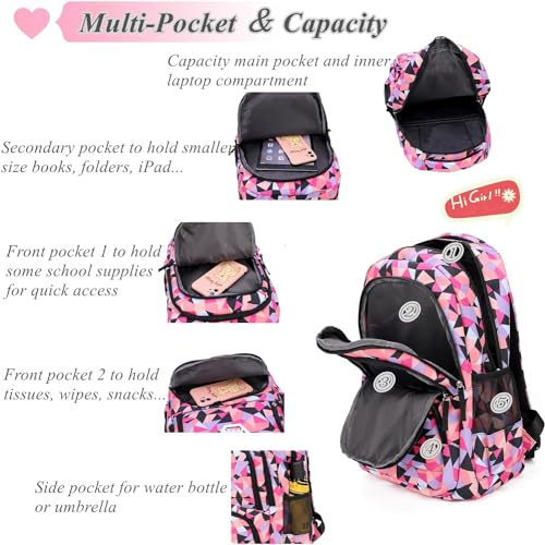 School Backpack for Girls, Teenage Laptop Bags Backpack and Lunch-Bag Set for Girls-Boys School Elementary Bookbags, 3Pcs Primary School Bag Backpack with Lunch Kit