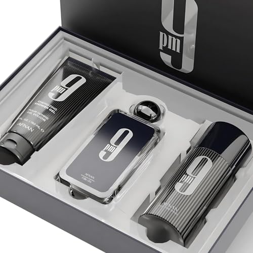 AFNAN Gift Set 9 PM Eau De Parfum 100 ML + Deodorant 150 ML + Shower Gel 150 ML, Perfume Gift Set For Men