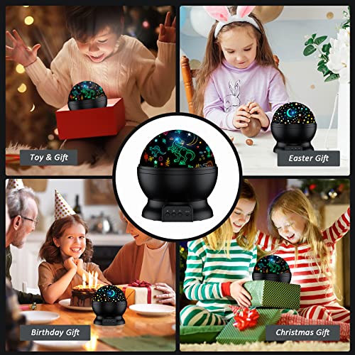 Dinosaur Toys for 3-5-7 Year Old Boys Dino Kids Toys,2 in 1 Night Light with Projector&360Â° Rotation,Boy Toys for Kids Birthday Party Easter Xmas Christmas Gifts Toddler Toys for Boys Age 2-14 (Black)