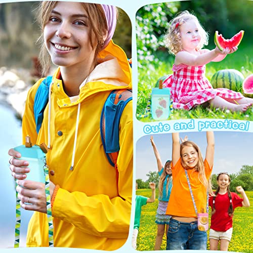 2 Pieces Ice Cream Bar Water Bottles with Straws 300ml Kids Water Juice Drinking Cups Cute Leakproof Kawaii Ice Cream Water Bottle with Adjustable Shoulder Strap for Kids Adult Sports (Blue, Pink)