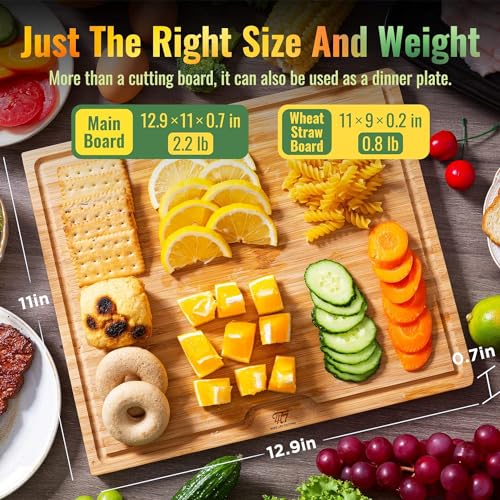 4T7 Smart Meal Prep System, Smart Cutting Board Set, Bamboo and Wheat Straw Chopping Boards, Weigh, Timer, App Calorie Counter, Juice Grooves, Health Management, Best Gift, The Smart Food Prep Station