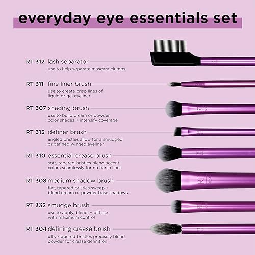REAL TECHNIQUES Everyday Eye Essentials Lidschatten-Pinsel-Set, 8-teilig