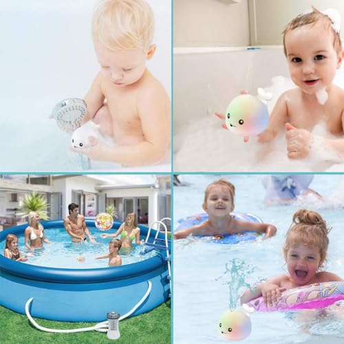 KASTWAVE Whale Fountain Light Up Baby Toddlers Toy with LED Light Whale Spray Water Toy for Kids, Induction Sprinkler Bathroom Shower Swimming Pool Outdoor (White)