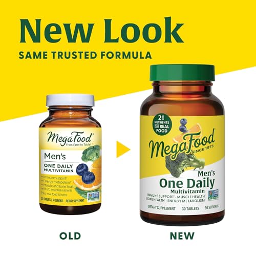 MegaFood Men's One Daily - Multivitamin for Men with Zinc, Selenium, Vitamin B12, Vitamin B6, Vitamin D & Real Food - Immune Support Supplement - Muscle and Bone Health - Vegetarian - 60 Tabs