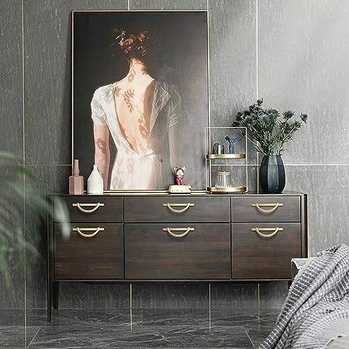 Cabinet Pulls, Brushed Golden Drawer Handles, 2Packs Bronze Kitchen Door Cupboard Cabinet Handles, Half Moon Shape Creative Cabinet Pulls for Cupboard Door and Bathroom, 5Inch (128MM) Hole Center