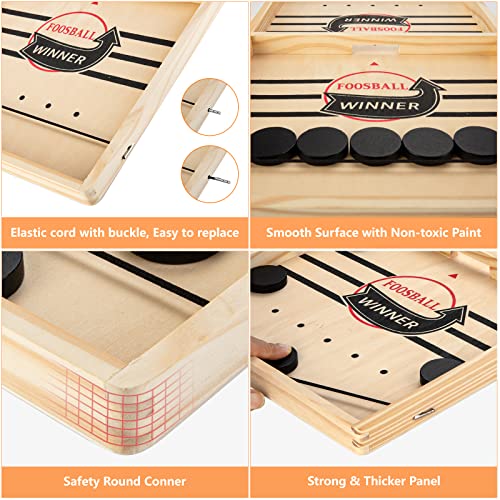 Large Sling Puck Game, Foosball Winner Board Game, Wooden Hockey Table Game, Fast Paced Slingshot Game Board, Rapid Sling Table Battle Speed String Puck Game for Kids Adults & Family Party, Large Size