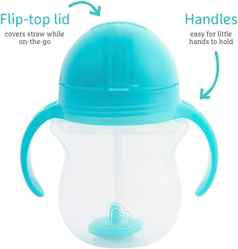 Munchkin Any Angle Click Lock Weighted Straw Trainer Cup, spill proof cup with handles, for infant/baby boys and girls, 7oz Capacity, 6 Months and above, Green