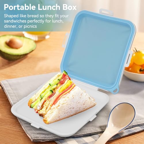 NALACAL Toast Case Leakproof Soft Sealed Bread Lunch Box, Sandwich Case Easy Carry Bento Box Food Grade Silicone Bread Storage Box, Plastic Food Storage Containers, Blue