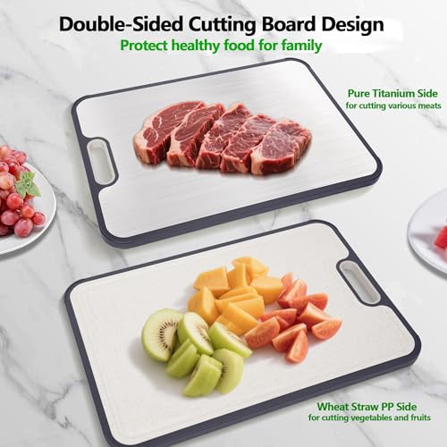 Titanium Cutting Board for Kitchen, Double-sided Chopping Board Titanium and Wheat Straw PP, Large Cutting Boards for Meats, Fruits and Vegetables, 15”×10.5”
