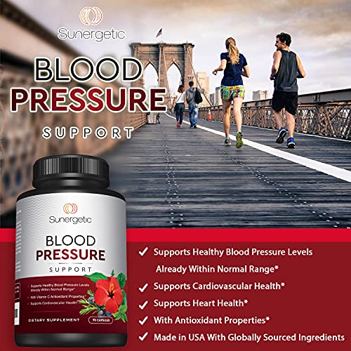 Sunergetic Premium Blood Pressure Support Supplement with Garlic, Hawthorn & Hibiscus - 90 Capsules