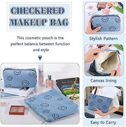 ZLFSRQ 3Pcs Checkered Makeup Bag for Women Large Cosmetic Bag Set Travel Toiletry Bag Makeup Pouch Bag for Purse Pink Zipper Storage Bag Organizer Cute Small Aesthetic Girls Car Essentials Bag