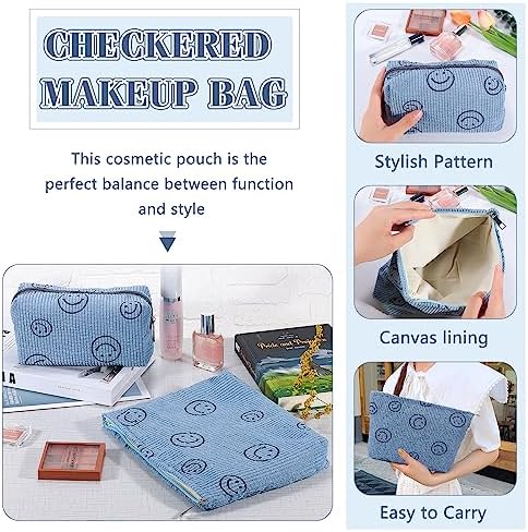 ZLFSRQ 3Pcs Checkered Makeup Bag for Women Large Cosmetic Bag Set Travel Toiletry Bag Makeup Pouch Bag for Purse Pink Zipper Storage Bag Organizer Cute Small Aesthetic Girls Car Essentials Bag