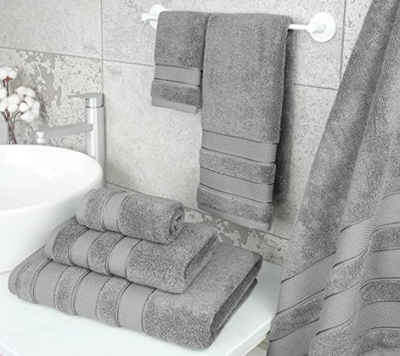 6 Piece Towel Set Luxury Hotel Quality 600 GSM 100% Turkish Genuine Cotton, 2 Bath Towels, 2 Hand Towels, 2 Washcloths, Super Soft & Absorbent - (Bright White, 6 Piece Towels)