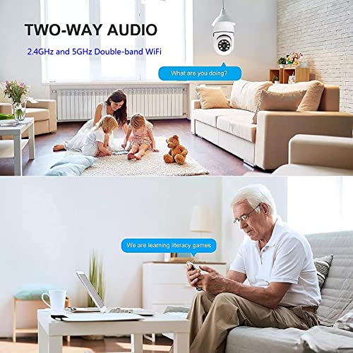 KOWVOWZ 2PCS 360 Degree Security Cameras Wireless Outdoor, 2.4GHz & 5GHz WiFi Light Bulb Camera, 1080p Indoor for Home Camera System, Motion Detection, Two-Way Audio (2PCS)