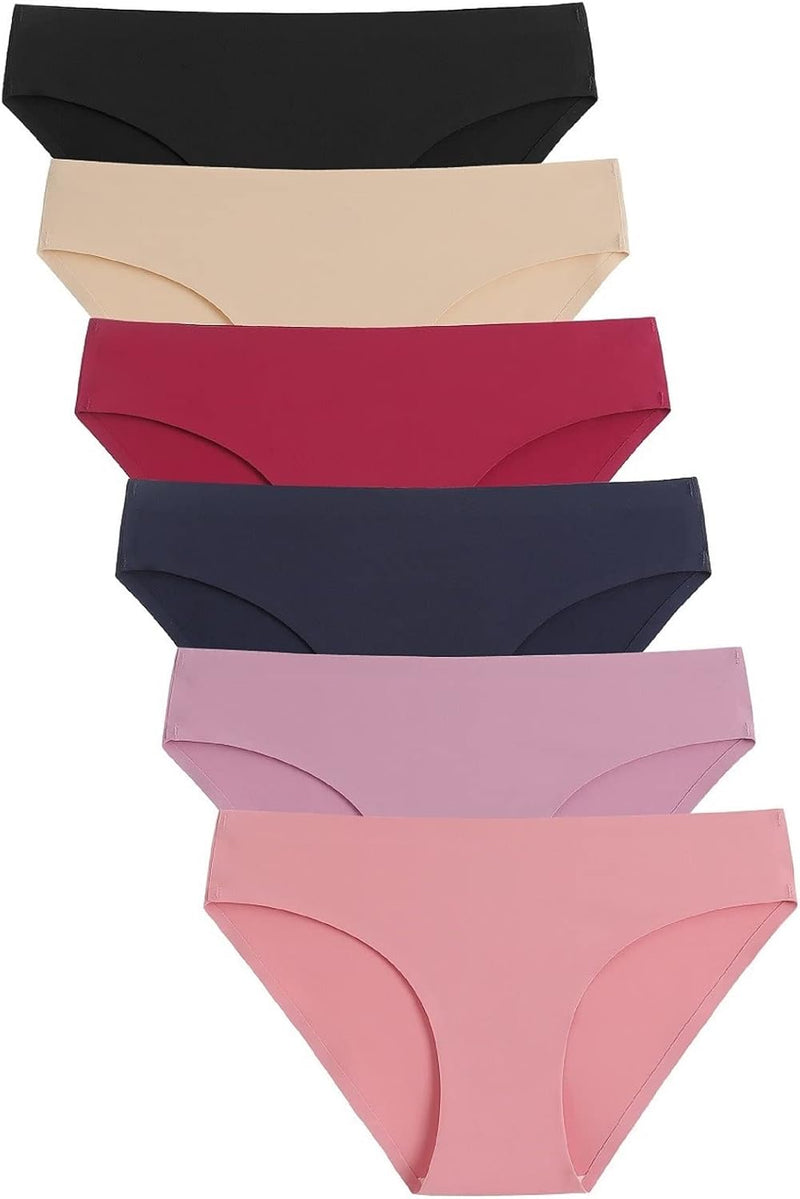 Women's Seamless Underwear No Show Stretch Bikini Panties Silky Invisible Hipster 6 Pack - 6 Pack a