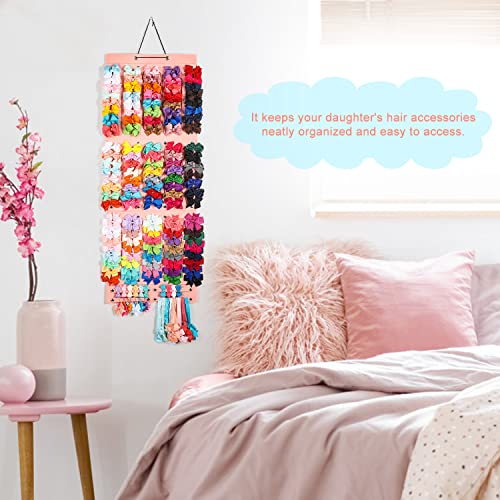 CLYMENE Hair Bows Organizer for Girls, Hair Clip Bows Holder Organizer with 27 Ribbons Large Capacity Storage, Girl Bows Hanger Hair Accessories for Room Wall Door Decor
