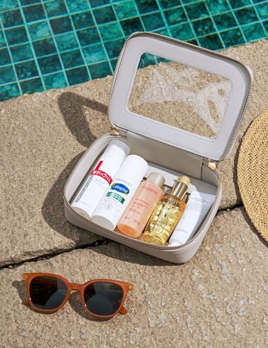 Small Cosmetic Bag for Purse Mini Makeup Bag for School Cute Clear Make Up Pouch for Travel Tiny Leather White Make Up Organizer Case for Backpack Toiletry Bag Waterproof Square Pouch with Zipper