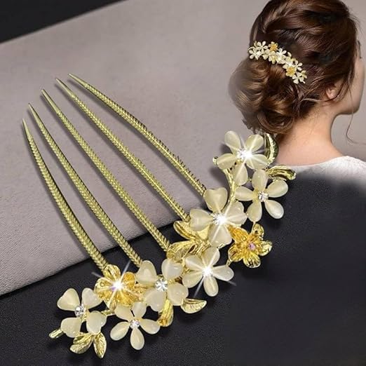 IWTEIPAN 4 PCS Flower Rhinestones Hair Combs Accessories, Wedding Crystal Opal Hair Side Combs Long Teeth Slide Hairpins Barrettes Clips Butterfly Hair Accessories for Women