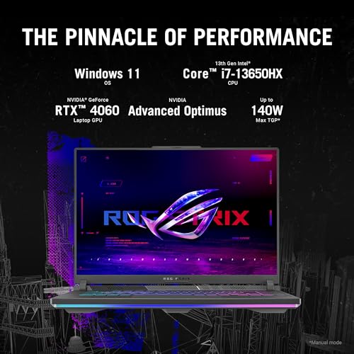 ASUS ROG Strix G16 Gaming Laptop, 16" 165Hz FHD IPS Display, Intel Core i7-13650HX, 16GB DDR5 RAM, 1TB SSD, NVIDIA GeForce RTX 4060, Wi-Fi 6E, English Keyboard, Windows 11 Home