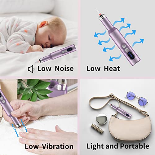 Ftrule Cordless Electric Nail Drill, Portable Professional Rechargeable Efile Nail File Machine with Nail Drill Bits, Sanding Bands for Acrylic Gel Nails, Manicure Pedicure Polishing, Purple