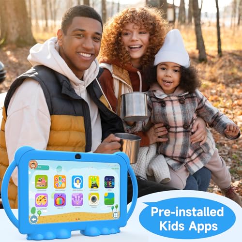 PEICHENG Kids Tablet 7 inch Android 12.0 for Toddler, 4GB RAM 32GB ROM Bluetooth IPS Screen Parental Control Dual Camera Shockproof Case for Educational Games, (1PCS, Blue)