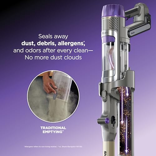 Shark Cordless Vacuum Cleaner with HEPA Filter, PowerDetect Clean & Empty, Powerful Suction, Portable, Rechargeable, Auto-Empty System, Stick Vacuum for Pet Hair, Carpets & Hardfloor Dark Gray, IP3251